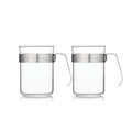 Twee koffieglazen van Barista & Co van borosilicaatglas en RVS handvat
