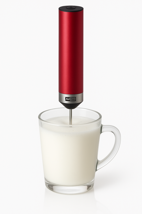 Elektrische melkopschuimer in een koffieglas met melk