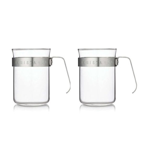 Barista & Co koffiebeker set van 2 stuks 200 ml in glas met RVS handvat
